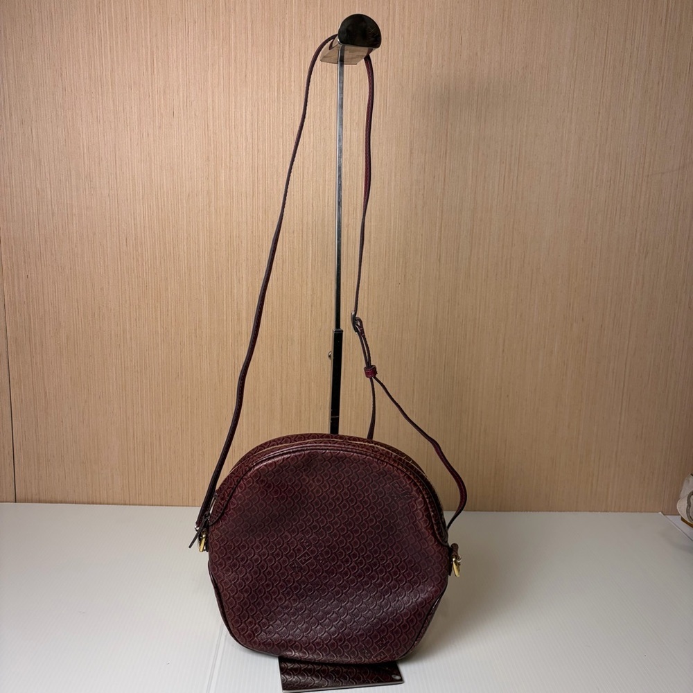 Vintage Fendi FF Embossed Leather Crossbody Bag Made in Italy